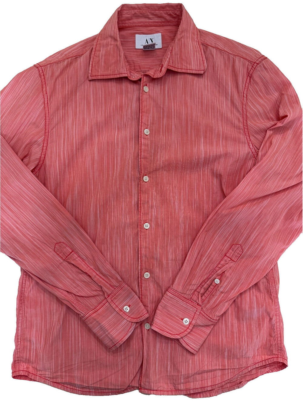 Armani Exchange Men's Long Sleeve Shirt Medium Orange Stripes Lightweight